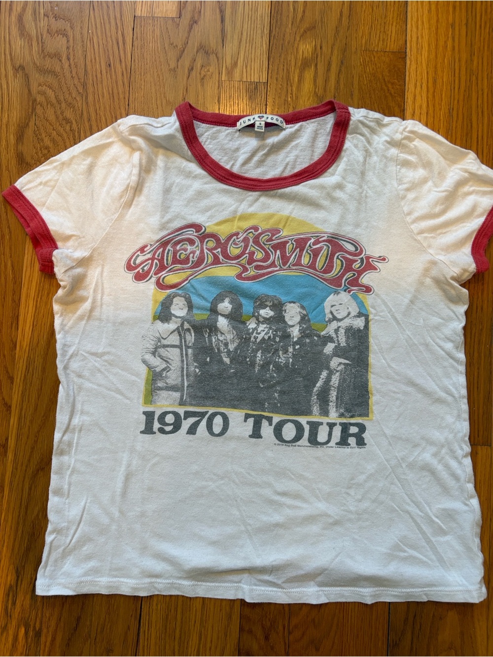Junk Food Aerosmith 1970 Tour Graphic Ringer Tee - White with Red Trim Size S